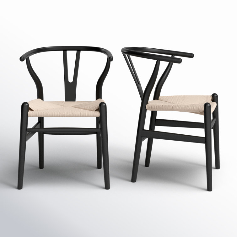 Wyn Woven Dining Chair Set of 2 Birch Lane Color Black Natural